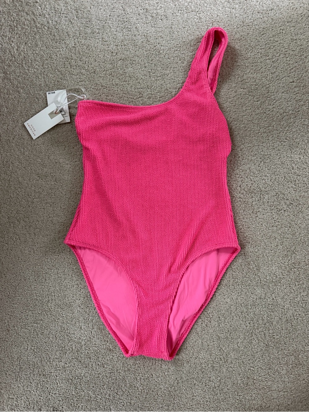 Good American Hot Pink One-Shoulder Swimsuit